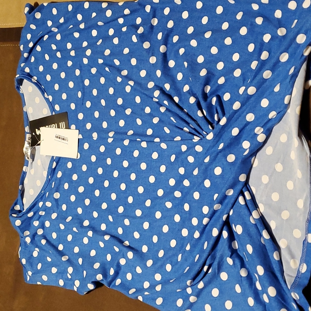 Blue top with white polkadots